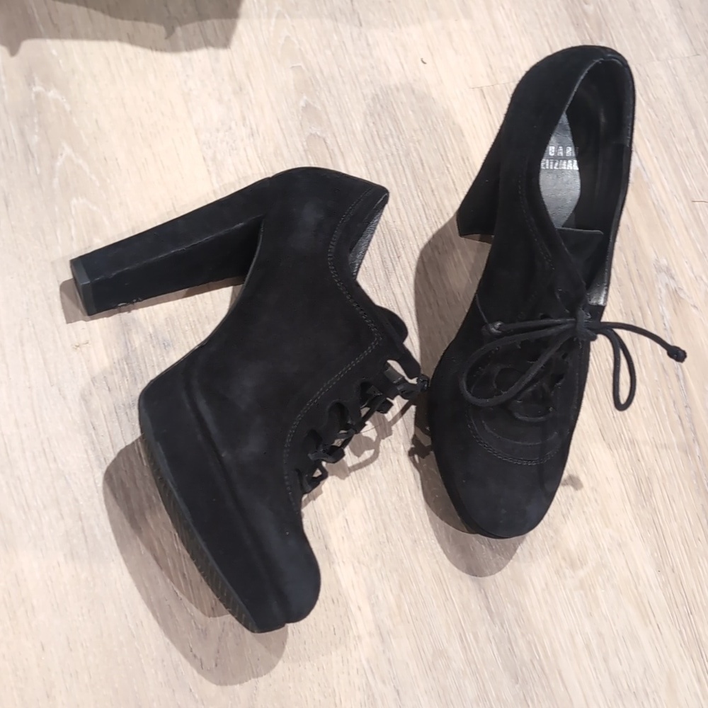 Stuart Weitzman Black Platform Loafer Booties